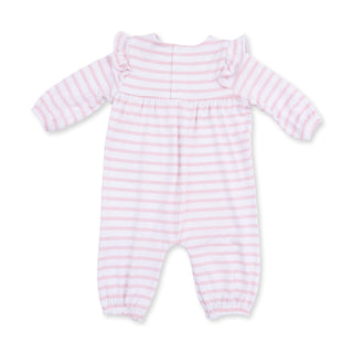 Angel Dear Ruffle Sleeve Snap Romper - Football Dot and Stripe
Pink and white striped baby romper on a white background