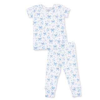Angel Dear Short Sleeve Loungewear Set - Blue Bows and Flowers