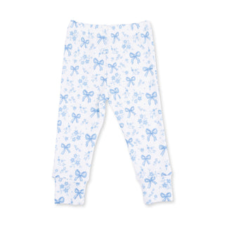 Angel Dear Short Sleeve Loungewear Set - Blue Bows and Flowers
White leggings with blue bow pattern on a white background