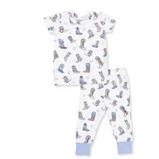 Angel Dear Short Sleeve Loungewear Set - Buckaroo Boots
Children's pajama set with cowboy boot pattern on a white background
