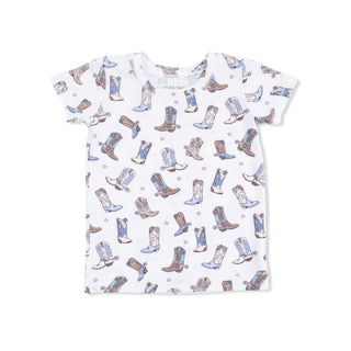 Angel Dear Short Sleeve Loungewear Set - Cowboy Boots
White t-shirt with cowboy boot pattern on a white background