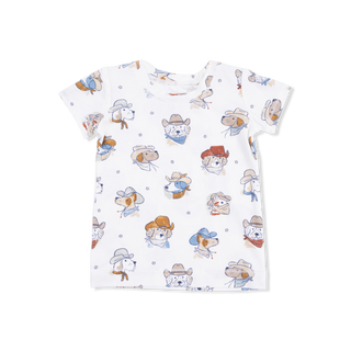 Angel Dear Short Sleeve Loungewear Set - Cowdogs
Two white t-shirts with cartoon dog pattern on a white background