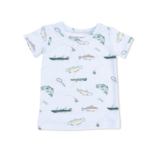 Angel Dear Short Sleeve Loungewear Set - Fishing
Children's t-shirt with fishing-themed pattern on a white background