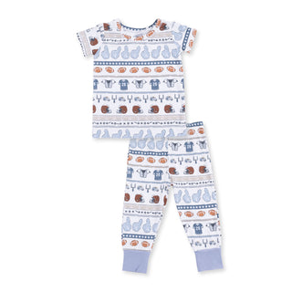Angel Dear Short Sleeve Loungewear Set - Football Stripe
Children's pajama set with pattern on a white background