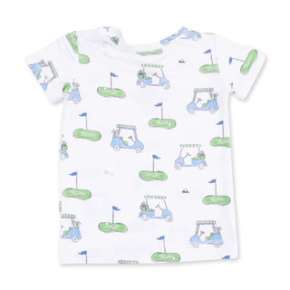Angel Dear Short Sleeve Loungewear Set - Golf Carts Blue
Children's t-shirt with golf-themed pattern on a white background
