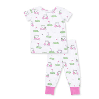 Angel Dear Short Sleeve Loungewear Set - Golf Carts Pinkpajama set with golf-themed design on a white background