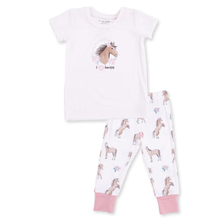 Angel Dear Short Sleeve Loungewear Set - I Love Horses
Children's pajama set with horse design on a white background