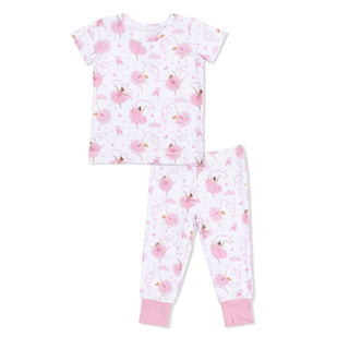 Angel Dear Short Sleeve Loungewear Set - Ribbon Ballerinas
Children's pajama set with pink flamingo pattern on a white background