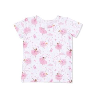 Angel Dear short sleeve loungewear pajama set with ribbon ballerinas print, soft fabric, and comfortable fit for relaxed wear.