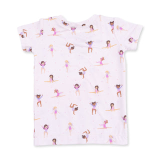 Angel Dear Short Sleeve Loungewear Set - Tiny Tumblers
White t-shirt with a pattern of cartoon girls in ballet poses on a white background