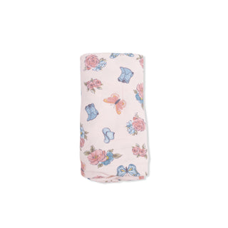 Angel Dear country girl boots swaddle blanket featuring a cozy, soft fabric with a charming country-themed print for infants.
