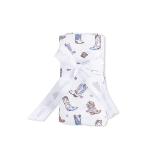 Angel Dear Swaddle Blanket - Cowboy Boots Baby blanket with cowboy boot pattern on a white background