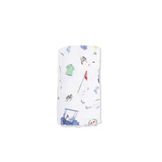 Angel Dear Swaddle Blanket - Golf Things
Flannel fabric swatch with golf-themed pattern on a white background