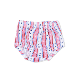 Angel Dear Tank Dress with Bloomers - Stars and Stripes
Baby bloomers with red, white, and blue striped pattern on a white background