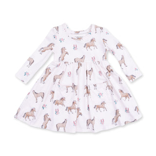 Angel Dear Twirly Long Sleeve Dress - I Love Horses
Children's dress with horse pattern on a white background