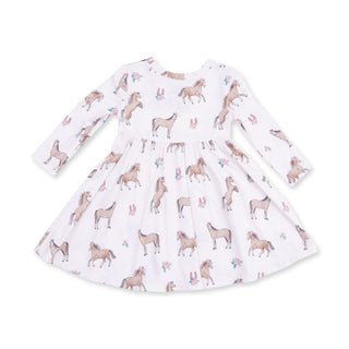 Angel Dear Twirly Long Sleeve Dress - I Love Horses
White dress with horse print on a white background