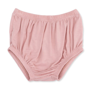 Angel Dear Western Pearl Snap Dress & Bloomer - Cowgirl Boots and Bows
A pair of dusty pink baby bloomers with an elastic waistband and leg openings, shown flat on a white background.