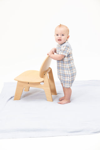 Angel Dear Western Pearl Snap Shortie romper with Western Boot plaid design, featuring pearl snap buttons and a casual, stylish look.