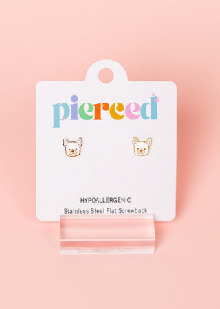 Pierced Co. White Dog Earrings
Earring card with bear-shaped earrings on a pink background