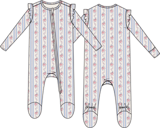 Angel Dear 2 Way Ruffle Sleeve Zipper Footie - Anna Floral Stripe
