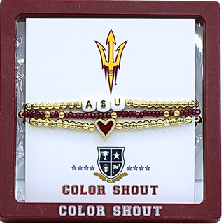 Color Shout Arizona State University Love Bracelet Stack earrings featuring the university's emblem and layered bracelet design.