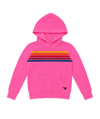 Aviator Nation Kids 5 Stripe Pullover Hoodie - Neon Pink