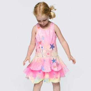 Baby Sara, Baby Sara Printed Scallop Tutu Pink Multi Dress - Basically Bows & Bowties