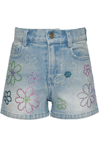 Baby Sara Denim Shorts w/Rhinestone Flower Detail