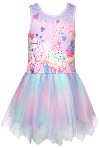Baby Sara Cupcake Print Hanky Tutu Pink Multi Dress