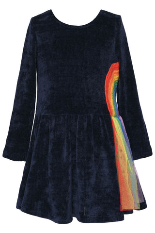 Baby Sara Rainbow Trim L/S Navy Sweater Dress, Baby Sara, Baby Sara, Baby Sara Dress, cf-size-2t, cf-size-3t, cf-size-4, cf-size-4t, cf-size-5, cf-size-6, cf-size-6x, cf-type-dress, cf-vendor