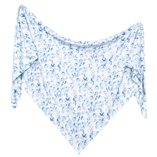 Copper Pearl Bamboo Swaddle Blanket - Priscilla
A lightweight triangular scarf or shawl with a delicate blue floral and leaf pattern on a white background, displayed against a solid white backdrop.