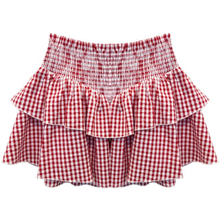 KatieJ NYC Tween Brooke Ruffled Skirt in Red Seersucker