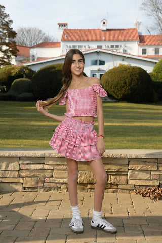 KatieJ NYC Tween Joanna Top in Red Seersucker