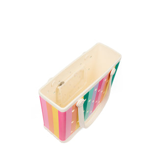 Baby Bogg® Bag - Liquid Sunshine - Color Burst
Colorful striped box with a wooden top on a white background