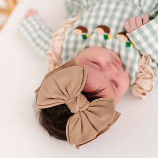 Baby Bling FAB headband in oak color, soft fabric headband with bow detail for babies and toddlers.