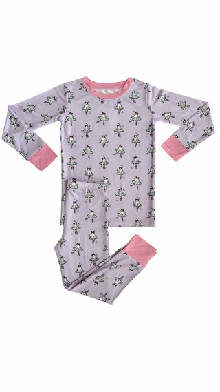 In My Jammers Ballerina Ghost Two Piece Set Children's pajama set with frog pattern on a white background