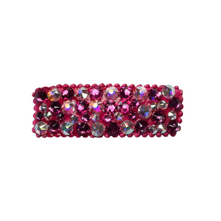 Bari Lynn All Over Swarovski Crystal Snap Clip - AB / Fuchsia
Pink hair clip with embedded crystals on a white background