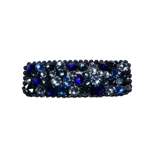 Bari Lynn All Over Swarovski Crystal Snap Clip - Blue Multi
Black headband with blue and clear rhinestones on a white background