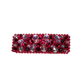 Bari Lynn All Over Swarovski Crystal Snap Clip - Red and AB
Red beaded headband with multicolored crystals on a white background