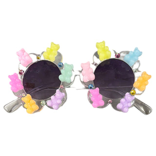 Bari Lynn Charm Embellished Flower Shape Sunglasses - Gummy Bears
Sunglasses with colorful bear-shaped decorations on a white background