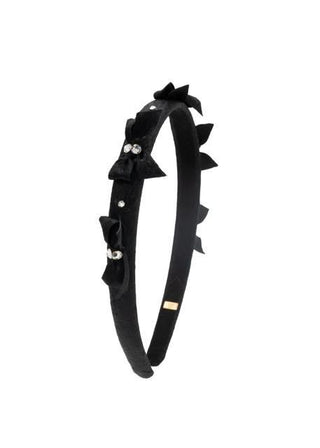 Bari Lynn Crystallized Metallic Bow Halo Headband - Black
Black headband with bow details on a white background