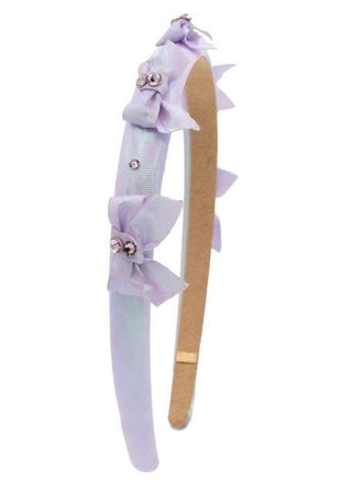 Lavender Bari Lynn Crystallized Shimmer Multi Bow Halo Thin Headband with sparkling crystals and delicate design.