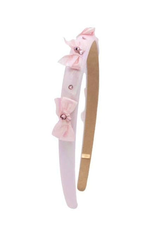 Bari Lynn Crystallized Shimmer Multi Bow Halo Thin Headband - Pink
Set of pink and gold hair accessories on a white background