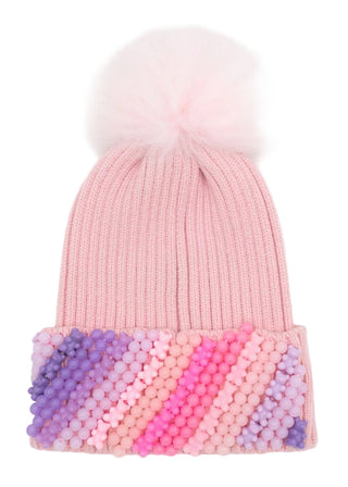 Bari Lynn Full Charm Cuff Fur Pom Beanie - Pink