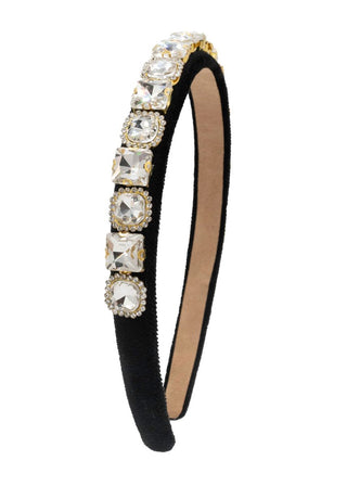 Bari Lynn Full Multi Shape Jewel Velvet Headband - Black