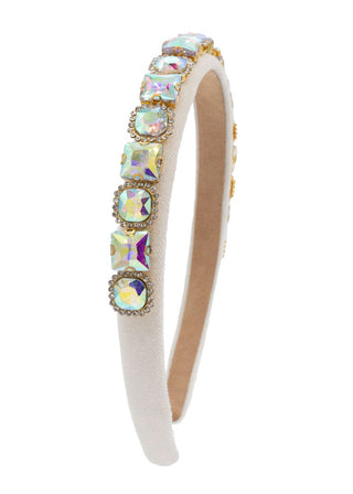 Bari Lynn Full Multi Shape Jewel Velvet Headband - Off White