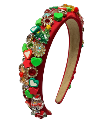Bari Lynn Fully Charmed Christmas headband with festive holiday embellishments