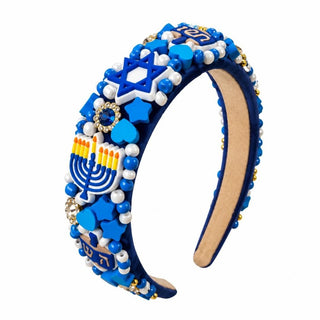Bari Lynn Fully Charmed Hanukkah headband with festive blue and silver charms