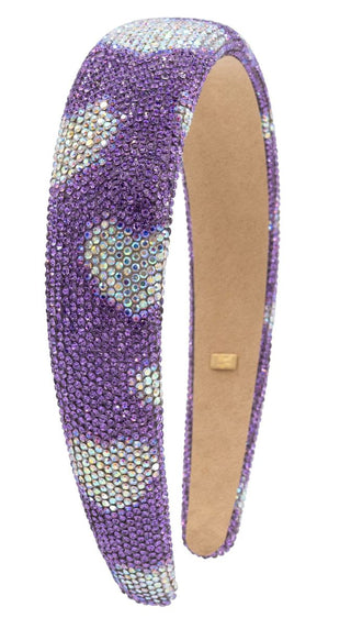 Bari Lynn Fully Crystalized Heart Headband - Purple / AB
Purple headband with rhinestone embellishments on a white background