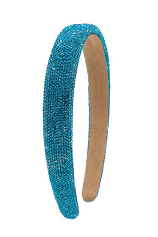 Bari Lynn turquoise fully crystalized thin headband with sparkling embellishments, stylish accessory for hair or fashion.
